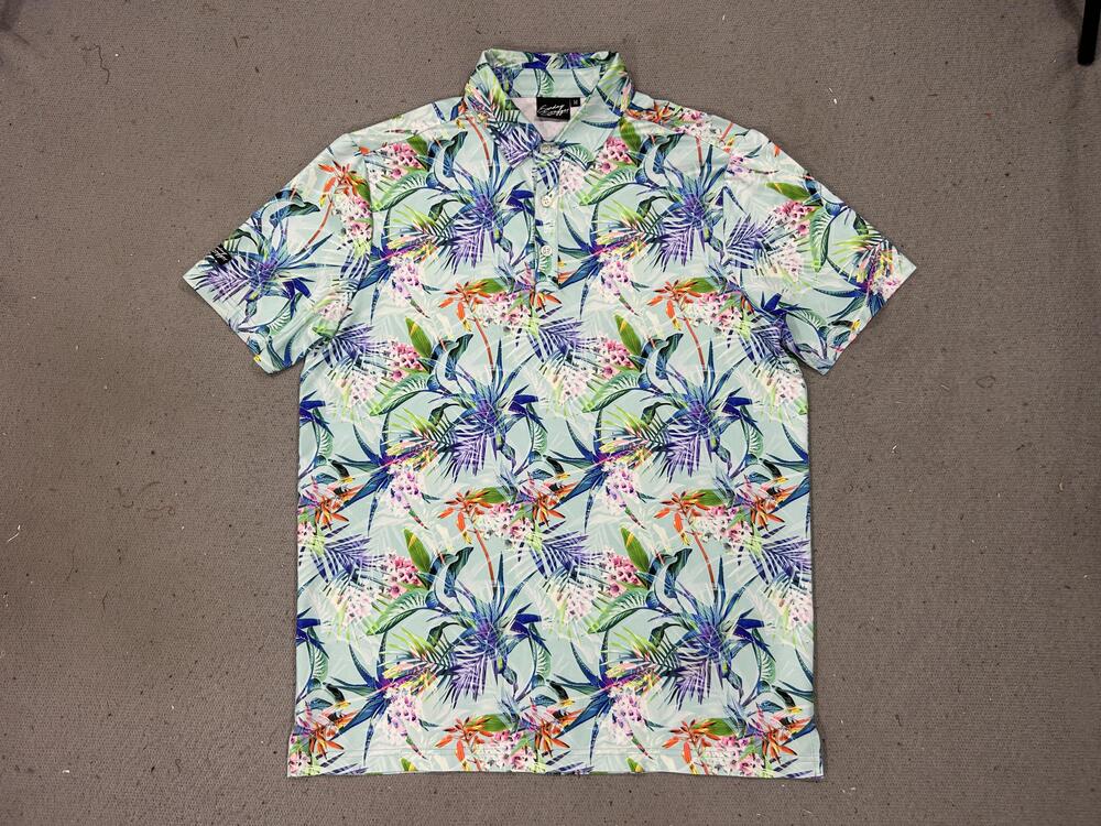 Sunday Swagger Polo Shirt Mens Medium Tropical Floral Golf Performance